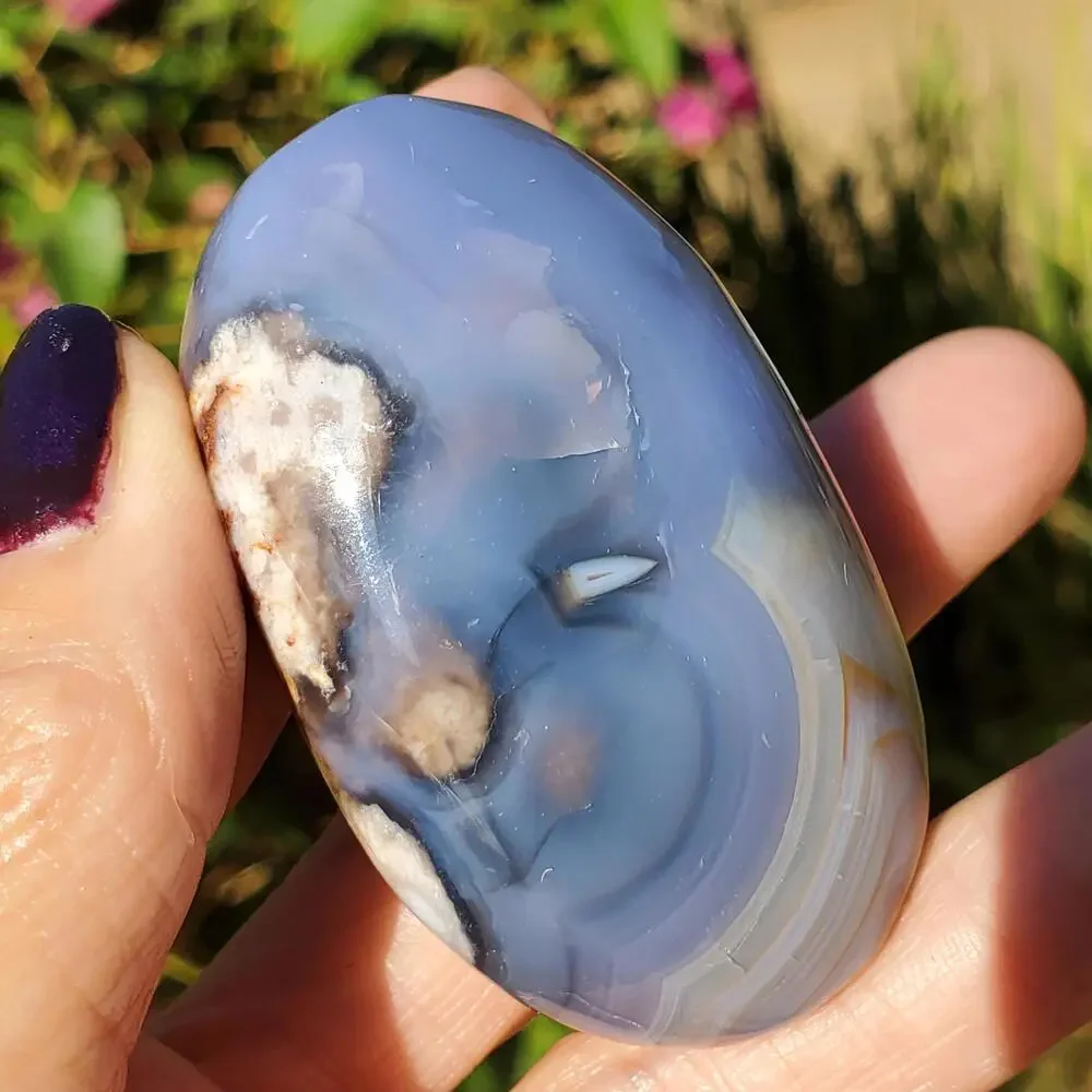 Blue Flower Blossom Agate Translucent Palmstone Crystal 66 grams